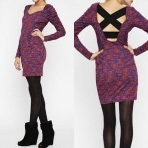 BCBGeneration Rouge Printed Crisscross Back Long Sleeve Mini Dress